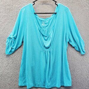 Lane Bryant Ladies V-neck 3/4 Sleeve Agua Top Size 22/24 Plus Stretch
